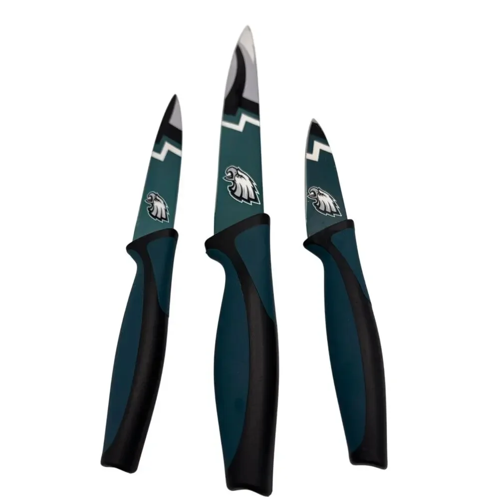Set of 3 Knives Philadelphia Eagles Stainless Steel Cutlery Team Logo Green